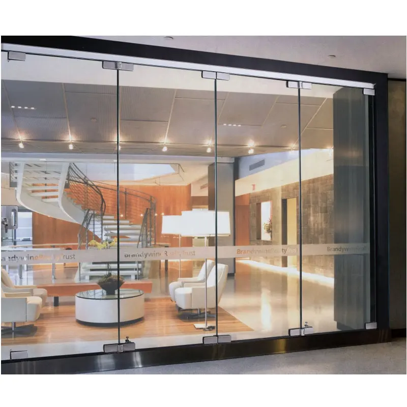 Sistem dinding partisi kaca geser pemisah ruangan, kaca lipat desain pintu kaca dapat digerakkan tanpa bingkai Modern pintu partisi