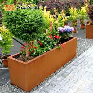 Macetas rectangulares de acero corten para macetas grandes de metal rústico, caja para macetas de jardín - Product Image 1