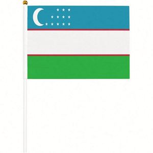 Uzbekistan <b>Flag</b> 14x21CM Digital Printing Polyester Flying Country Stick Uzbek Hand Waving <b>Flags</b> With Plastic Flagpole - Product Image 2