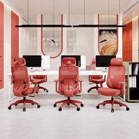 Chaise de bureau ergonomique moderne en maille rouge avec support lombaire, siège en mousse résiliente, base en acier, inclinable et pivotante pour le bureau à domicile