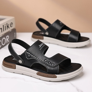 Jooq Sandalias planas para hombre con punta abierta, suela de goma de cuero genuino, zapatos informales antideslizantes de verano - Product Image 4