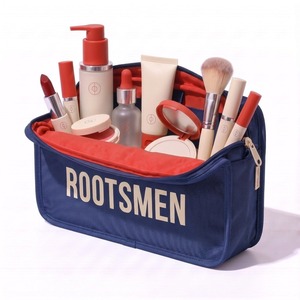 Grande trousse de toilette en toile marine enduite 30 cm, sac de toilette résistant à l'eau, poche frontale autoportante, impression de lettrage, logo personnalisé OEM - Product Image 1