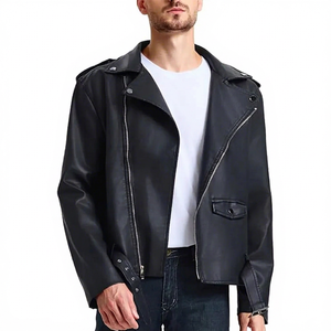 Veste de moto réversible en cuir PU noir pour homme, imperméable, fermeture éclair, col à capuche, doublure en coton - Product Image 1