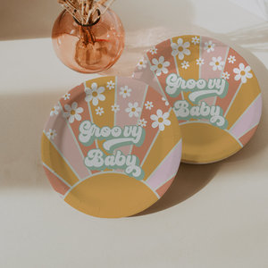 Sunbeauty Groovy 2 ° compleanno festa Boho Retro Daisy piatti di carta Groovy sole piatti di carta forniture - Product Image 3