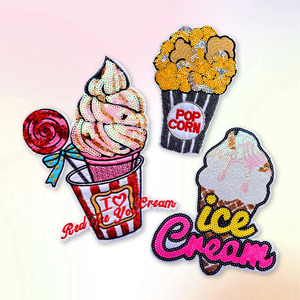 Mode populaire paillettes ornements patchs en gros personnalisé grande taille crème glacée pop-corn sucette broderie patchs paillettes - Product Image 1