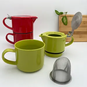 定制设计瓷缸形状便携式陶瓷组合茶壶杯一套