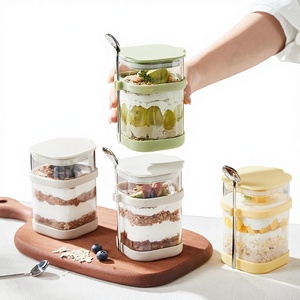 Bol à <span class=keywords><strong>petit</strong></span>-<span class=keywords><strong>déjeuner</strong></span> en verre portable avec couvercle et cuillère pour smoothies et yaourts, idéal pour les overnight oats - Product Image 1