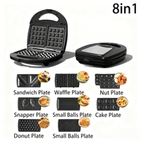 Gaufrier multifonctionnel 8-en-1 de haute qualité pour la maison, également appareil à crêpes, sandwichs et donuts, avec personnalisation du LOGO/couleur de l'emballage