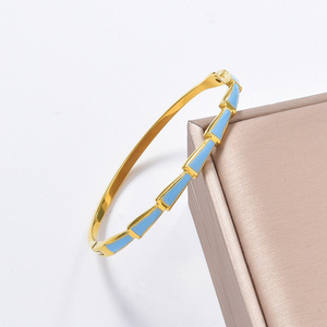 18k gold bulk wholesale gold plated delicate bamboo segment enamel decoration polished anti-fade daily elegant <b>bangle</b> <b>bracelet</b> - Product Image 4