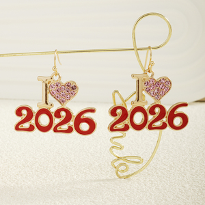 I Heart 2026 Boucles d'oreilles Bijoux en alliage à la mode pour les occasions spéciales Cadeau de nouvel an parfait et autres boucles d'oreilles de mode - Product Image 2