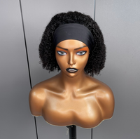 Wig Rambut Manusia Brazil Buatan Mesin Penuh 100% Virgin Afro Kinky Curl Panjang Pendek Wig Headband untuk Wanita Kulit Hitam