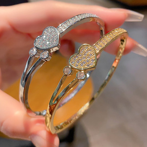 Heart Shape Diamond Bangle Gold And White <b>Copper</b> Alloy Women's Jewelry Gift Fashion <b>Bracelet</b> Micro Insert Design - Product Image 3
