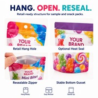 Sachet personnalisé en Mylar de 3,5 g pour bonbons, pochette refermable à fermeture éclair, emballage anti-odeur pour échantillons de friandises, OEM