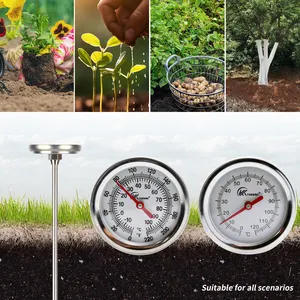 Thermomètre de sol à compost à cadran en acier inoxydable à longue sonde