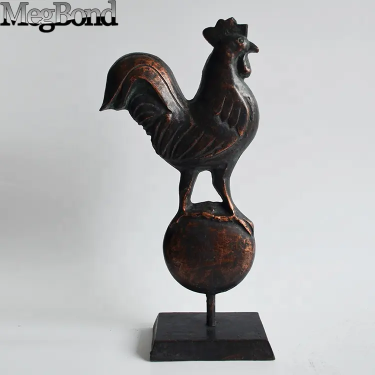 Gallo decorativo de metal de hierro fundido para decoración de mesa, estatuilla decorativa de gallo de metal