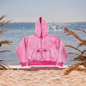 Nueva Sudadera con Capucha Corta de Estilo Urbano Vintage, 100% Algodón, Estampada, Lavada al Ácido, Estilo Francés, con Cierre y Corte Cuadrado para Hombre - Product Image 3