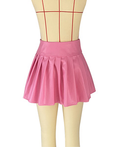 A Line Ladies Fashion Trendy <strong>Skirt</strong> Latest Sexy Solid <strong>Pink</strong> Color PU Leather <strong>Pleated</strong> Mini Womens <strong>Skirts</strong> - Product Image 4