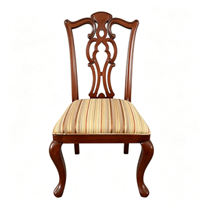 Chaise d'appoint classique américaine <span class=keywords><strong>Chippendale</strong></span> en acajou massif sculpté, dossier ouvert, coussin en tissu rayé, pieds cabriole, chaise de salle à manger - Product Image 1