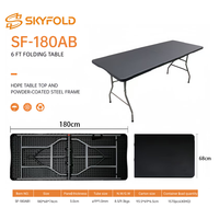 Table de jardin pliante robuste en PEHD noir de 1,8 m, style moderne, pour traiteur extérieur et réceptions