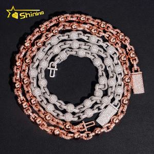 Collana con perline 925 Moissanite 8mm con catena con perline Hip Hop, - Product Image 2