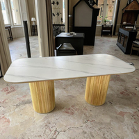 Table à manger moderne de luxe en pin massif, forme ovale réglable sur mesure, base en colonne romaine, pour usage domestique, mobilier de salle à manger