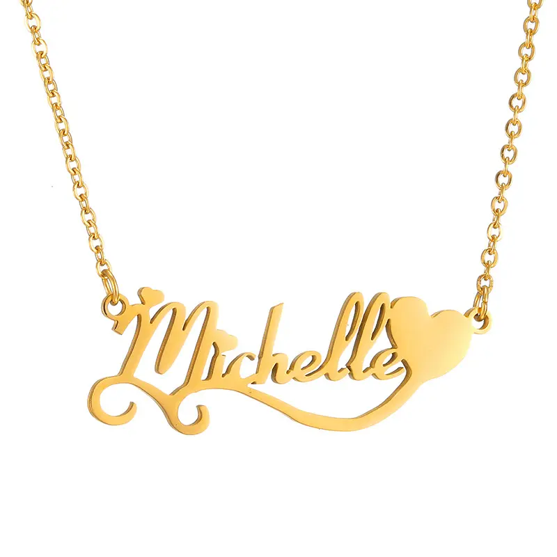 Colar personalizado de joias, colar personalizado de aço inoxidável, inicias de joias, letra, ouro, nome personalizado, placas, pingente de colar para mulheres