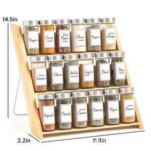 Wooden <b>Spice</b> <b>Rack</b> 3 Tier 14.5in Height Airtight <b>Jars</b> Kitchen Countertop Organizer - Product Image 1