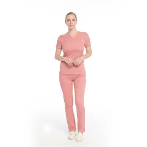 Wholesale factory OEM Slim fit design Women Skin-friendly soft and stretch nursing scrub top bottom pink uniform nurse