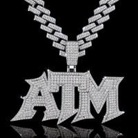 Pendentif personnalisé avec logo sur mesure, alphabet à double bordure dentelée, en argent S925 plaqué rhodium brillant, pavé de moissanite