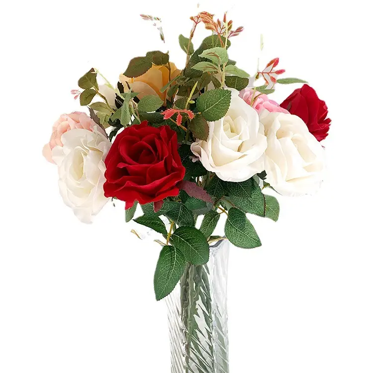 Hadiah Hari Valentine bunga buatan, bunga mawar simulasi mousse cabang tunggal mawar dekorasi pernikahan bunga sutra