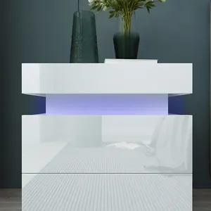 Gmart Глянцевая мебель для дома, украшение для спальни, белый деревянный комплект для спальни, шкаф, светодиодный светильник, прикроватный столик, ночные стойки