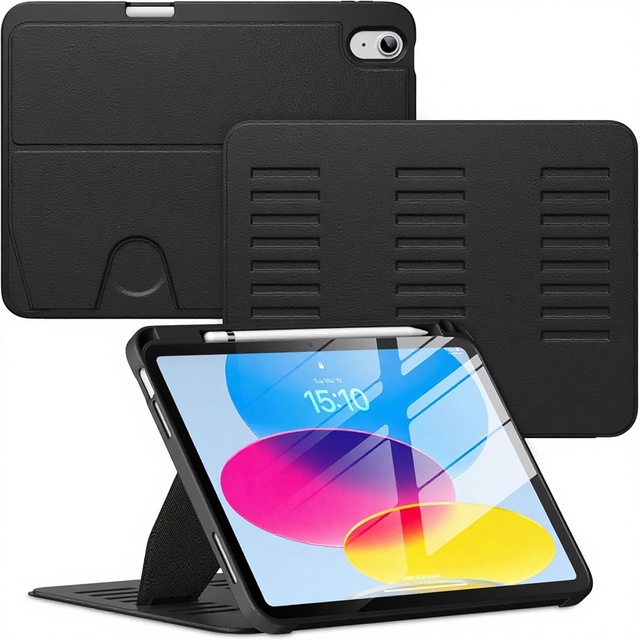 For iPad (A16) 10.9-Inch 10th/11th Gen Case Multiple-Angle Magnetic Stand Shockproof Back Pencil Holder Auto Sleep/Wake Black