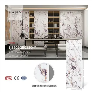 Foshan Customize Slab Tile For Wardrobe Wall Marble Look White 800x2600 Porcelain 9mm Sintered Stone Polished Glazed Tile