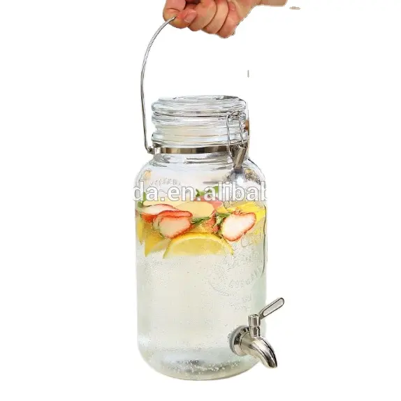 Высококачественный стеклянный диспенсер для напитков на 4 л с крышкой-зажимом диспенсер для напитков на базе со стеклянным льдом диспенсер для холодных напитков