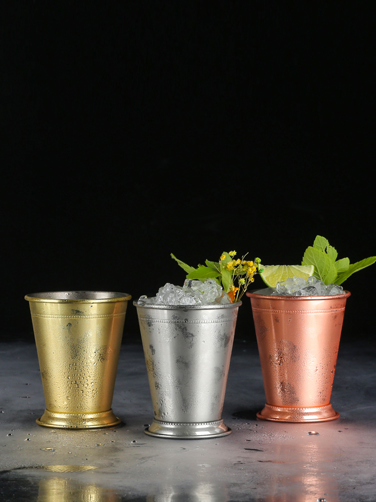 Tazza Da Cocktail Mint Julep In Acciaio Inox - Design Elegante Con Texture A Foglia, Per Drink Vintage - Foto 6