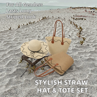 Conjunto de Sombrero Panamá de Paja Rafia de Ala Ancha y Bolso Tote a Rayas, Estilo Casual Deportivo para Verano, Ciclismo, Fiestas y Actividades al Aire Libre