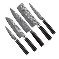 Ensemble de couteaux de chef en acier damas forgé à la main de haute qualité avec étui en cuir, manches en bois ambidextres, 5 pièces pour cuisines modernes