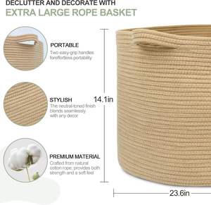 Almacenamiento tejido, organizador de almacenamiento de juguetes <span class=keywords><strong>para</strong></span> bebés, cesta tejida <span class=keywords><strong>para</strong></span> <span class=keywords><strong>ropa</strong></span>, cesta de cuerda de algodón <span class=keywords><strong>para</strong></span> guardería, cesta de almacenamiento de juguetes con <span class=keywords><strong>etiquetas</strong></span> - Product Image 6
