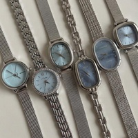 Orologio da Polso Vintage da Donna con Quadrante in Madreperla Blu, Cinturino in Maglia di Lega, Elegante Design Ovale Quadrato, Regalo di Moda