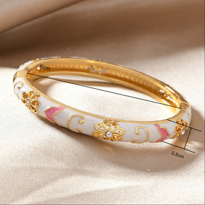 Enamel Open <strong>Bangle</strong> <strong>Bracelet</strong> for Women Palace Style Chinese Jingtailan Inspired Fashion Jewelry with Cloud Brocade Design - Product Image 5