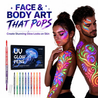Marqueurs de peinture corporelle fluorescente UV Bview Art, double couleur, double embout, encre phosphorescente pour peinture faciale, art, graffiti