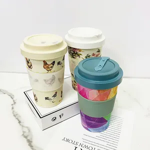 Tasse à café réutilisable en bambou pour voyager-Passe au lave-vaisselle Portable Eco Cup Fibre de bambou biologique