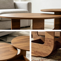 Table basse asymétrique moderne avec étagères circulaires décalées, base en noyer massif, pliable, meubles de salon pour maison minimaliste