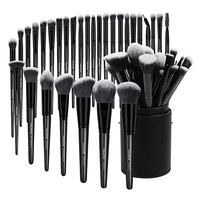 Ensemble de 19/32 pinceaux de maquillage de luxe en poils synthétiques noirs avec manche en bois, pinceau plat pour estomper, anticernes, fond de teint, fard à paupières