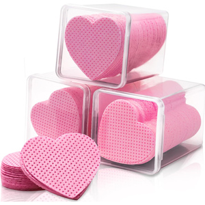 Lingettes démaquillantes pour ongles en forme de cœur rose, écologiques, étiquette privée, boîte en plastique, sans peluches, 200 pièces - Product Image 1