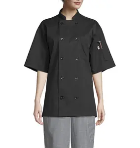 定制标志廉价男女通用白色厨师制服短袖女纽扣餐厅厨房寿司厨师外套外套制服