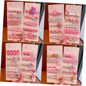 Atacado Cartoon Cute Children Heart Flower Pink Hairpin Set Pérolas Barrettes Cabelo Acessórios Para Meninas Kids Hair Clip