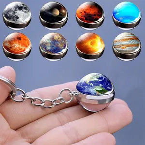 Wholesale Double Side Glass Ball Pendant Starry Sky Universe Earth Moon Planet Keychain For Women Men