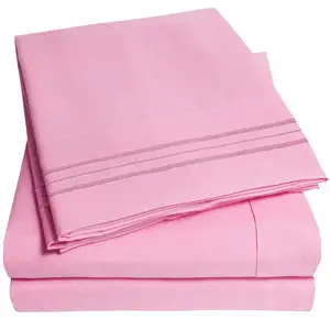 Pink 1800 Thread Count Egyptian 4 Piece Microfiber Luxury Bed Sheet Set With Deep Pocket Queen Size