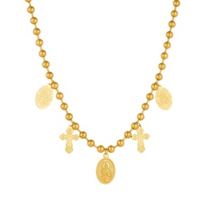 European American <b>Cross</b> Border Gold Plated <b>Cross</b> Oval Relief Pendant Beaded <b>Chain</b> Necklace Set Unisex Religious Ceremonies - Product Image 5